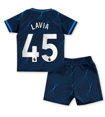 Chelsea Romeo Lavia #45 Koszulka Wyjazdowych Dziecięca 2023-24 Krótki Rękaw (+ Krótkie spodenki)